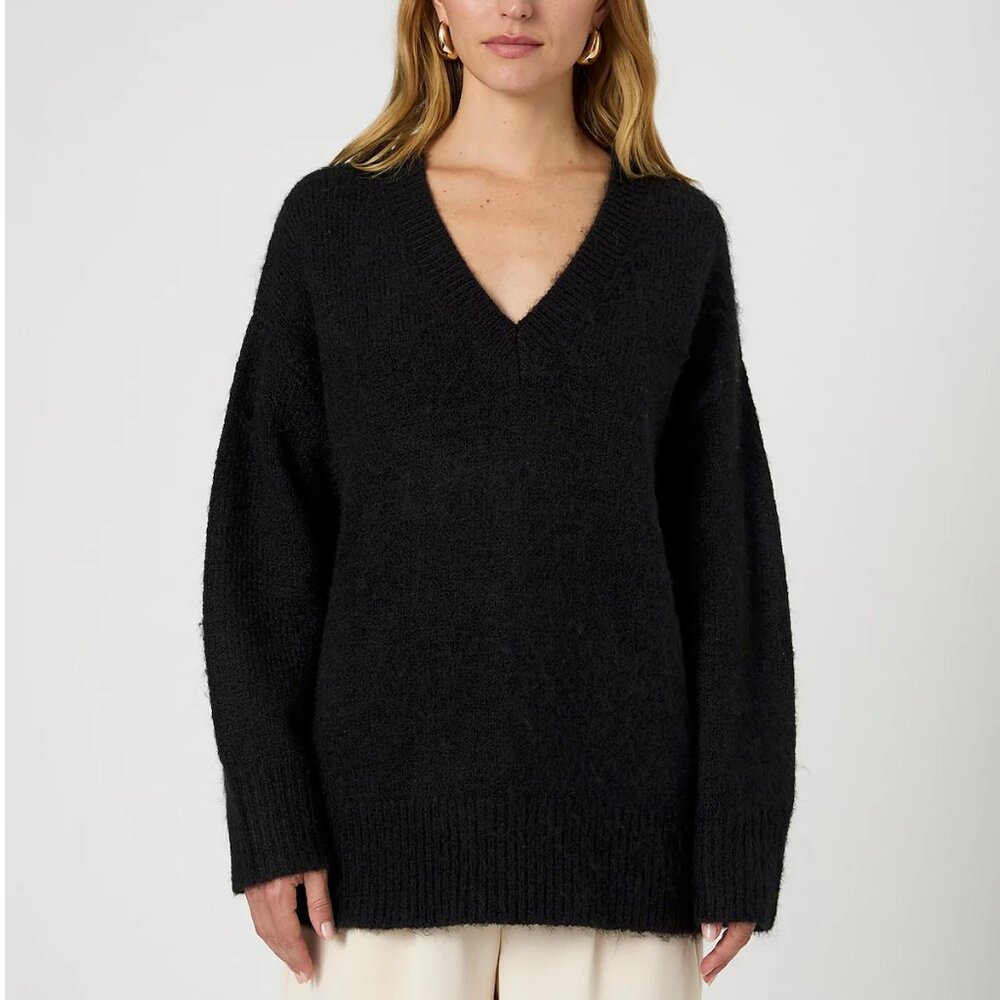 French Connection Black Oversized V-Neck Sweater, NEW